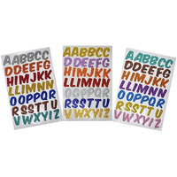 Eclet Glitter Foam Self Adhesive Abcd/Alphabets Wall Stickers For Art And Craft (Multicolour; Medium) -Set Of 3 Sheets, 70 Mm