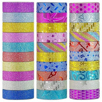 Eclet Pack Of 36Pcs Colorful Decorative Adhesive Glitter Tape Rolls, Color Tape, Designer Tape, Decorative Material Set Of 36 Pieces Craft Material Glitter Tape Decoration