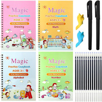 Eclet Magic Book For Kids, Sank Magic Practice Copybook, (4 Book+10 Refill+1 Pen+1 Grip) Number Tracing Book For Pre-Schoolers With Pen, Magic Calligraphy Copybook Set Writing Tool For Kids