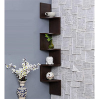 Ofixo Wooden Wall Shelves | Corner Hanging Shelf For Living Room Stylish | Zig Zag Home Decor Floating Display Rack Storage Organizer Unique Design With Finish 5 Tiers (Brown Finish)