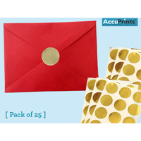 Accuprints Red Envelopes Pack Of 25 | Size - 5 X 7 Inch | 25 Gold Stickers Free With Envelopes Envelopes For Invitation Card Or Thank You Card Or Voucher Or Gift (Pack Of 25)