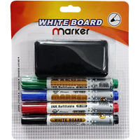 Accuprints Whiteboard Markers | Set Of 4 Markers And 1 Duster | 4 Assorted Ink Colours | Bold Point Marker Pens With Easily Refillable And Erasable Ink (Big Duster Set) (A3P9)