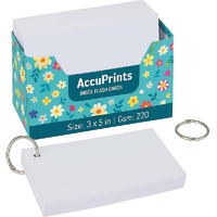Accuprints Unruled Index Flashcard - 3X5 Inch, White, 100 Cards, 220 Gsm - With Free Binder Rings For Short Notes, Cue Cards, Exam, Interview Preparation (3X5 Inch Plain - 100 Sheets)