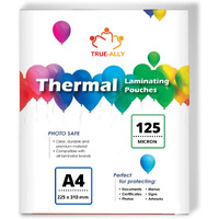 True-Ally (A4 Size - 125 Micron) Lamination Pouch Clear Glossy Thermal Transparent Waterproof 50 Sheets (Home & Office) (A4-125 Micron - 50 Pouch)