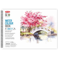 Anupam Watercolour Book 200Gsm Natural White Paper With Grained Surface Usable On Both Side 40 Pages A3 For Watercolour, Gouache, Ink, Acrylic, Wet & Mixed Media, Art Painting, Drawing
