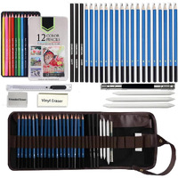 Corslet Set Of 41 Art Supplies, Includes 12 Pcs Oil Colour Pencils And 29 Pcs Drawing Pencil Set With Graphite Charcoal Pencils And Tools