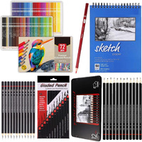 Corslet 97-Piece Professional Art Supplies Kit - 72 Vibrant Color Pencils Set | 24 Graphite Drawing Pencils For Artists With 2 Different Packs Of 12 Pc Sketching Kit Includes A5 Sketchbook