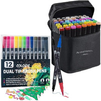 Corslet 60-Piece Art Set  Includes 48 Dual Tip Alcohol Markers And 12 Dual Tip Brush Pens  Ideal For Drawing, Sketching, Coloring, And Art Projects  Non-Toxic And Suitable For All Ages