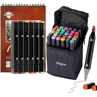 Corslet 43 Pcs Stationery Set - 42 Dual Tip Broad & Fine Alcohol Markers, 30Pc & 12Pc Colour Marker Sketching Pens For Painting, Drawing, Calligraphy, Includes Marker Pad - Art Supplies