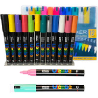 Corslet Acrylic Markers Set | 12 Pens Set For Rock, Wood, Glass, Ceramic Painting | Water-Based Pigment Ink Sketch Pen Set For Kids & Artists | Art & Craft Stationery