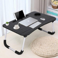 Yajnas Wooden Multipurpose Foldable Laptop Table With Cup & Tab Holder| Table Holder Study Table, Breakfast Table, Foldable And Portable Table| Color - Black, 59 Cm X 380 Mm