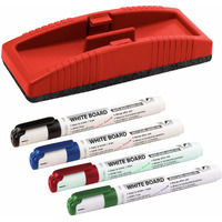 Yajnas Non Magnetic Whiteboard Duster & Markers | Set Of 5 | Assorted Ink Colours Markers | Whiteboard Duster With Easily Erasable Markers | School & Office Stationery Items Markers & Duster