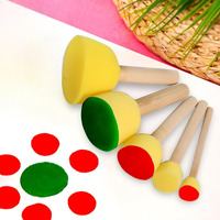 Eduway 5 Pcs Round Stencil Foam Sponge Dabber Set With Wooden Handle Brush Set For Art & Craft, Wall Paintings | Stippler Set Diy Painting Tools- (Assorted Sizes),