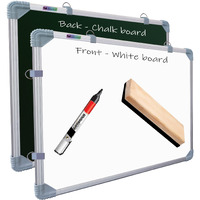 Eduway 1.5X2 Feet Kunj Non-Magnetic Double-Sided White Board And Chalkboard Combo With 1 Marker And 1 Duster | Ideal Use For Home, Office, With Sliding Hanging Clips, Robust Aluminum Frame (59X41Cm)