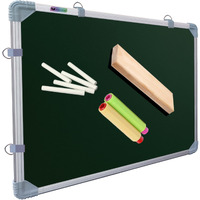 Eduway 2X1.5 Feet Kunj Non-Magnetic Double-Sided Chalk Board & White Board (Combo Pack) With 1 Wooden Duster, 2 Chalk Holders, 10 Non-Dust Chalk Sticks For Kids, School, Teaching, (59X41Cms)- Green