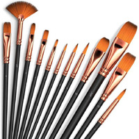Eduway Painting Brush Set Of 12 | Professional Artist Brushes With Rounded Pointed Tips | Suitable For Acrylic, Watercolor, Gouache | Ideal For Beginners, Students, Artists & Hobbyists