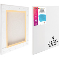 Eduway 6X6 Inches Pre Stretched Medium Grain 7Oz Primed Cotton Painting Canvas With Wooden Frame For Beginners & Artist | Suitable With Acrylic, Oil, Water Colours- (Set Of 4)