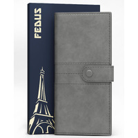 Fedus Leather Premium Long Currency Holder,Passport Holder For Unisex, Wallet With Card Holder,Id Card,Ticket,Currency,Boarding Pass Slots Rfid Protected Travel Accessories Organiser,Grey