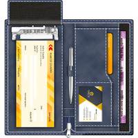 Fedus Vegan Leather Expanding Handmade Multiple Cheque Book Holder For Cards, Women/Men Checkbook Wallet, Traveling Wallets, Documents Holder (Blueberry)