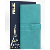 Fedus Leather Premium Long Currency Holder,Passport Holder For Unisex, Wallet With Card Holder,Id Card,Ticket,Currency,Boarding Pass Slots Rfid Protected Travel Accessories Organiser, Cyan