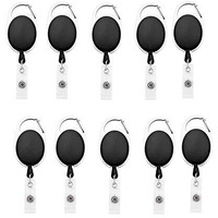 Fedus Id Badge Card Holder Oval Pulley Retractable Reel Black 10Pc