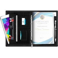 Fedus Black Document File Folder Certificate Foolscap Size(Bigger Than A4 Size) 4 Ring File Folder For Document Leatherette Document Holder,Portfolio,Executive File For 25 Leaf (300 Micron)
