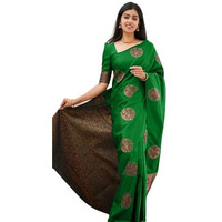 Yashika Women's Trendy Cotton Silk White Color Saree with Blouse Material (Parrot Green)