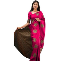 Yashika Women's Trendy Cotton Silk White Color Saree with Blouse Material (Pink)