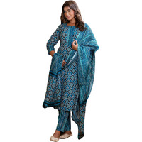 Yashika Regular Printed Cotton Blend Straight Kurta Pant Dupatta Set-Stylish Ethnic Wear for Women (AZ-YS-P1-KS2116-XL_Blue