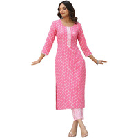 ANNI DESIGNER Women's Cotton Blend Straight Printed Kurta with Pant (Tai Pink-BFV_3XL_Pink_XXX-Large)