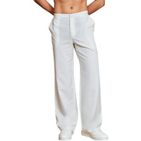 VASTRAMAY Mens White Linen Relaxed Fit Korean Style Pants  Minimalist Design, Comfortable Summer Trousers