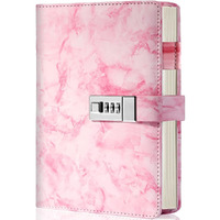 AccuPrints PU Leather 2024 Notebook Diary with Lock, Size 6 by 8 inch or A5 with Combination Password Journal- Pages 200 undated. (Pink Marbel)