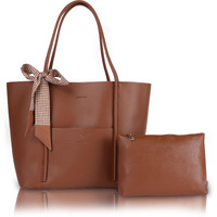VOYAGER PARIS The Essential Office Tote bag for women | 15.6 inch laptop handbags for woman | Premium Vegan leather tote bag for Office Use, Work | ladies Bag | with small wallet clutch (Tan)