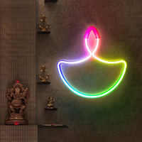 Gesto Diwali Diya Neon Sign Strip Lights - Led Neon Strip Rope Lights For Home Decor | Ip65 Waterproof Neon Signs For Diwali Decoration,Deepawali,Mandir Decoration,Pooja Room Light, Indoor Outdoor | Electric Ac Plug (Multicolor)
