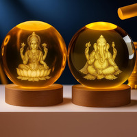 One94Store Ganesh & Lakshmi 3D Crystal Night Lamp Set | Usb Led Light With Wooden Base | Spiritual Home & Temple Dcor | Festive Gift For Diwali, Housewarming & Puja (Combo)