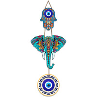 Artvibes Designer Elephant Wooden Wall Hanging For Home Decor | Hamsa Hand Decoration For Livingroom | Modern Artworks Items | Peace Charm Door Accent Decorative Hangings (Wh_8506N)