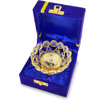 Bengalen Crystal Diya With Blue Velvet Gift Box Home Decoration Chrystal Piyali Dia Pooja Items Puja Gifts Handmade Oil Lamp Traditional Indian Dhanteras Deepawali Diwali Gift Items