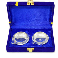Bengalen Silver Plated Kuber Diya With Blue Velvet Gift Box Decorative Dia Pooja Items Diwali Decoration Puja Gifts Handmade Oil Lamp Traditional Indian Deepawali Gift Items