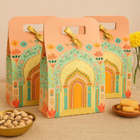 Satyam Kraft 5 Pcs Small Multipurpose Foldable Decorative Rajwadi Hamper Boxes With Handle & Ribbon | Gifting & Gift Packaging For Diwali, Deepawali, New Year, Wedding, Birthday, Dry Fruits, Sweets (Peach)