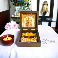 Dk Trades Lord Ganesha Pocket Temple For Pooja Roomi Gold Plated Decorative Shri Ganeshay Namah Photo Frame & Charan Paduka | Best Gift For Family & Friends I Diwali Gift & Home Decor 7.6 Cm
