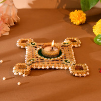 Craftvatika Diwali Decor Items, Decorative Tealight Candle Holder Platter For Rangoli Decoration Diwali Decoration For Home, Gotta Patti Decorative, Deepawali Gifts For Family And Friends