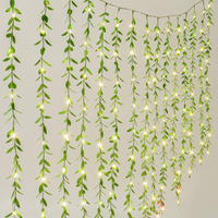 Litverse Leaf Vine String Fairy Lights | Warm White Plug-In Decorative Led Lights With Green Leaves For Wall, Bedroom, Balcony, Party, Home, Wedding, Diwali | 3 Meter Transparent Wire