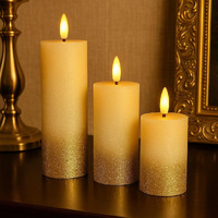 Satyam Kraft 3 Pcs Led Tea Light Candles | Glitter Gold Base Flameless, Smokeless, Unscented | For Gifting, Home Decor, Room Decoration Lights, Balcony & Festival, Navratri, Diwali Decoration Item