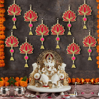 Tied Ribbons Pack Of 10 Wall Door Hanging Lotus Latkan Toran With Bells (22.8 Cm X 9.6 Cm) - Main Door Entrance Pooja Room Temple Wedding Festival Decor - Diwali Decoration Items For Home Decor