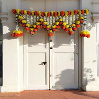 Muke Floral Artificial Marigold Flower Toran With Small Bell For Door Garlands Hanging Home Decoration Bandarwal Traditional Diwali Handmade, Torans For Entrance Door100-Centimeters, 1Pcs