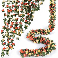 Vrb Dec 1 Pcs Artificial Flowers Vine Silk Roses Garland Fake (6 Ft Long) Flowers Silk Roses Garland For Wedding Decorations Diwali/Ganpati/Christmas Garden Wall Valentine (Multi Rose Garland), 15 Cm