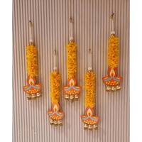 Home Decoration Hangings Set Of 5 (Size 15 Inch), Jasmine Flower With Mdf Diya, Diwali Decoration Items For Home Decoration, Perfect Item For Temple/Pooja/Mandir/Wall/Door Decoration By Urban Turtle