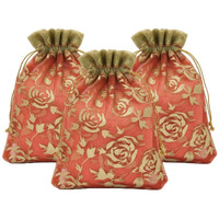 Shree Decorative Premium Drawstring Shagun Potli Bags For Gifting, Red And Gold Rose Design (Pack Of 30 Pcs), Small Gift Pouches (13X10 Cm), Shagun Dry Fruits Packing, Diwali Gift, Small Pouches/Potli For Return Gifts