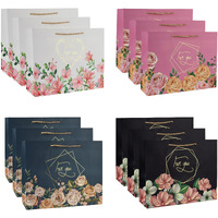 Lavya Small Size Flower Print Gold Foil Work Paper Gift Bags | Return Gift Carry Bags For Party, Wedding, Baby Shower, Festive Gifting, Diwali, Birthday (Floral Gold) (Small 9X7X4 Inch, Pack Of 12)