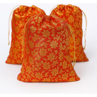 Shree Decorative Premium Drawstring Shagun Potli Bags For Gifting, Red And Gold (Pack Of 10 Pcs), Gift Pouches, Shagun Dry Fruits Packing, Diwali Gift, Small Pouches/Potli For Return Gifts